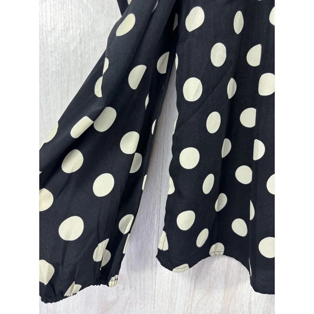 OTT Polka Dot Sleeve Blouse Womens S Luxury Puff Sleeve Black White Chic